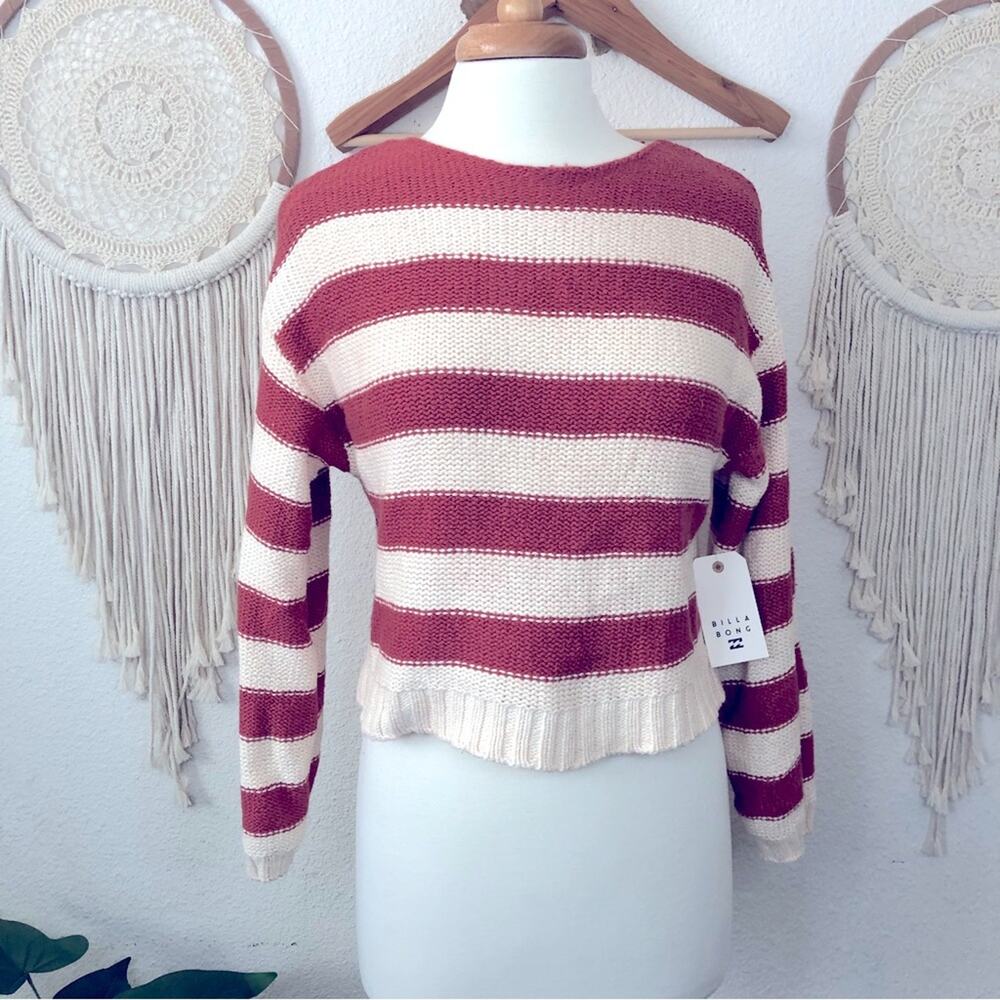 Billabong burnt orange and cream striped cotton crop sweater medium NEW